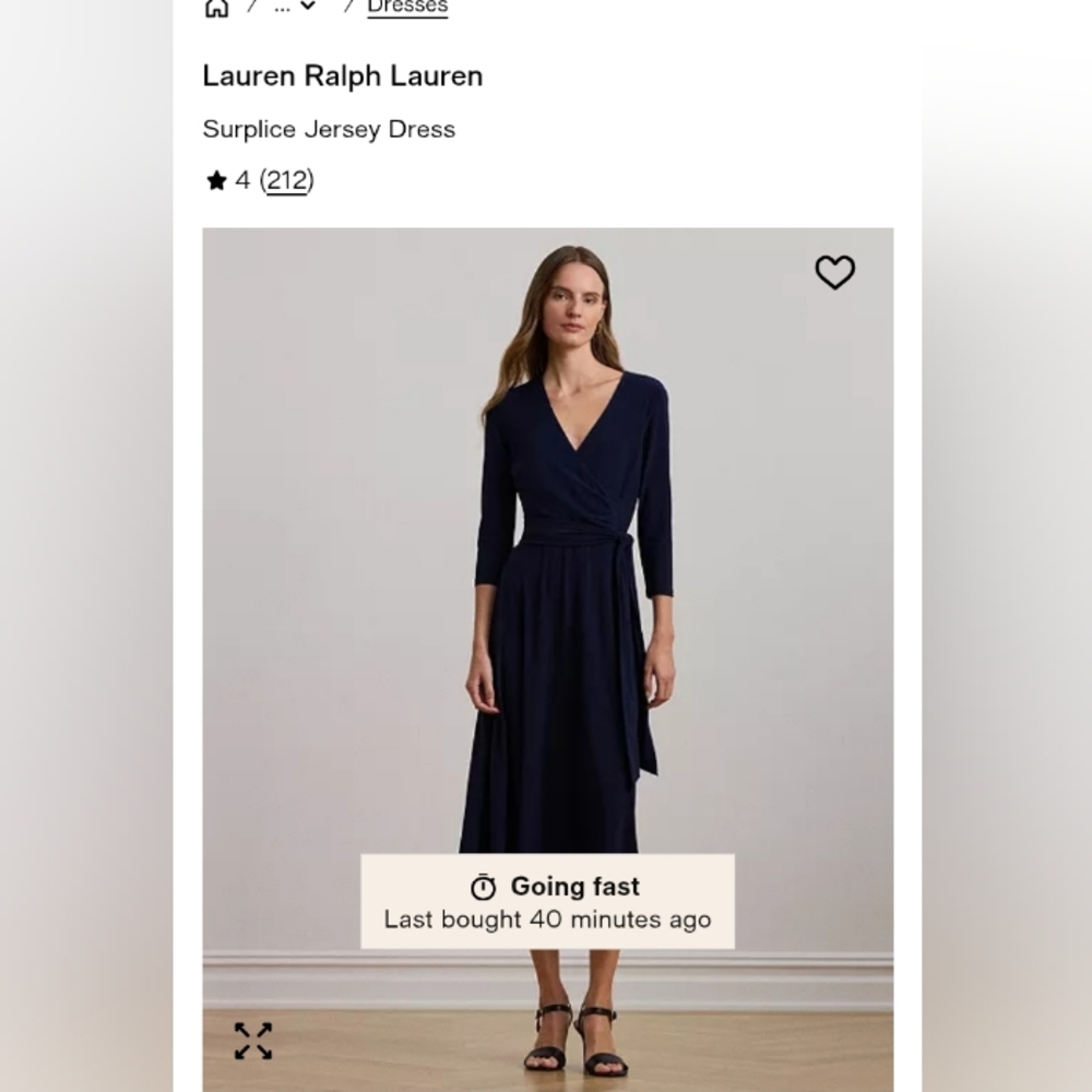 Lauren Ralph Lauren Black Surplice 3/4 Sleeve Dress
